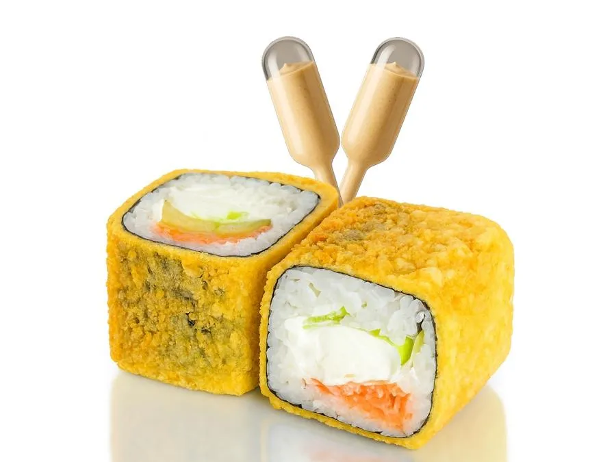 Жареный с Лососем с Креветочным соусом