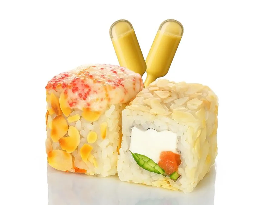 Миндальный с Лососем с соусом Манго-Маракуйя