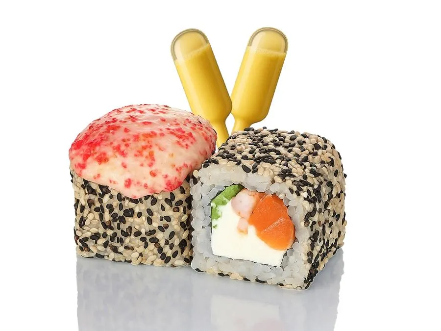 Запечённый с Лососем и Креветкой с соусом Манго-Лайм-Кокос