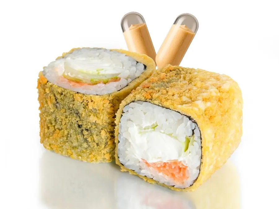 Жареный с Лососем и Креветочным соусом