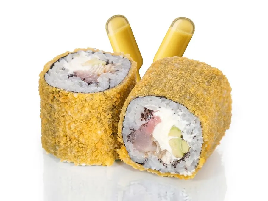 Жареный с Угрём и Тунцом и соусом Манго-Маракуйя