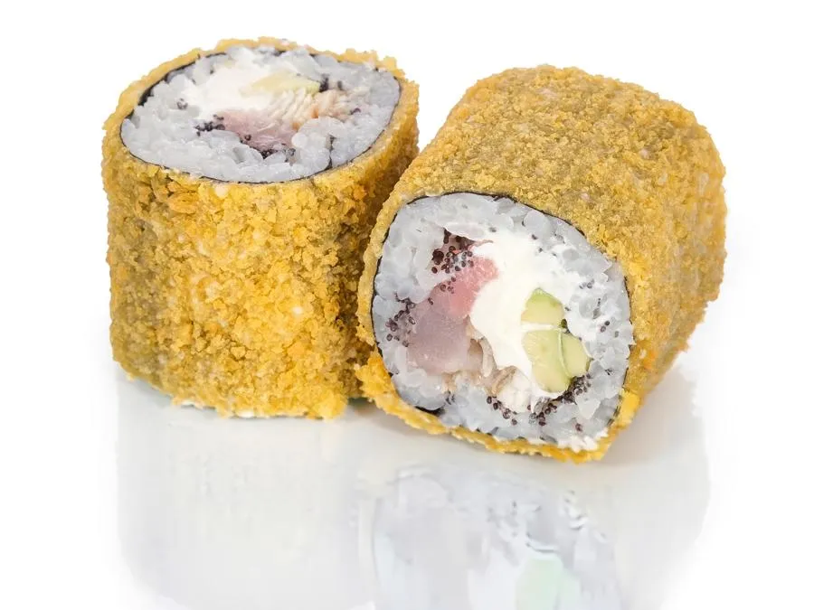 Жареный с Угрём и Тунцом и Креветочным соусом