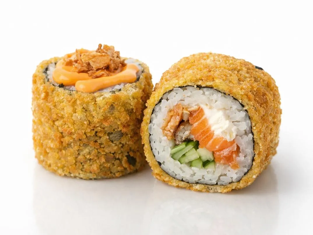 Жареный с Лососем и Угрем и Кунжутным соусом